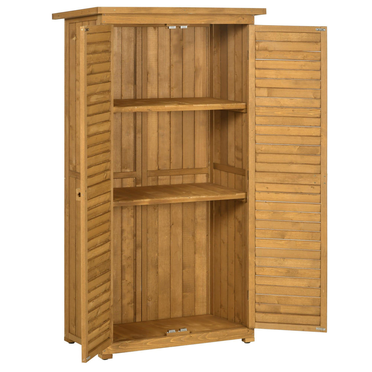 Outsunny Wooden Garden Storage Shed with Asphalt Roof, 3-Tier Shelves Tool Cabinet Organizer Compact Utility Sentry Unit with Shutter Design, 87cm x 47cm x 160cm, Natural